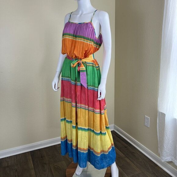 Current Air Women's Size XS Rainbow Pleated Cami Slip Maxi Dress Resort Coastal - Picture 8 of 14